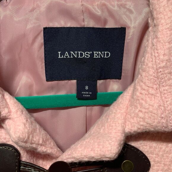 Lands End Womens Pink Basketweave Wool Blend Toggle Button Duffel Coat 8 Preppy - Picture 3 of 6